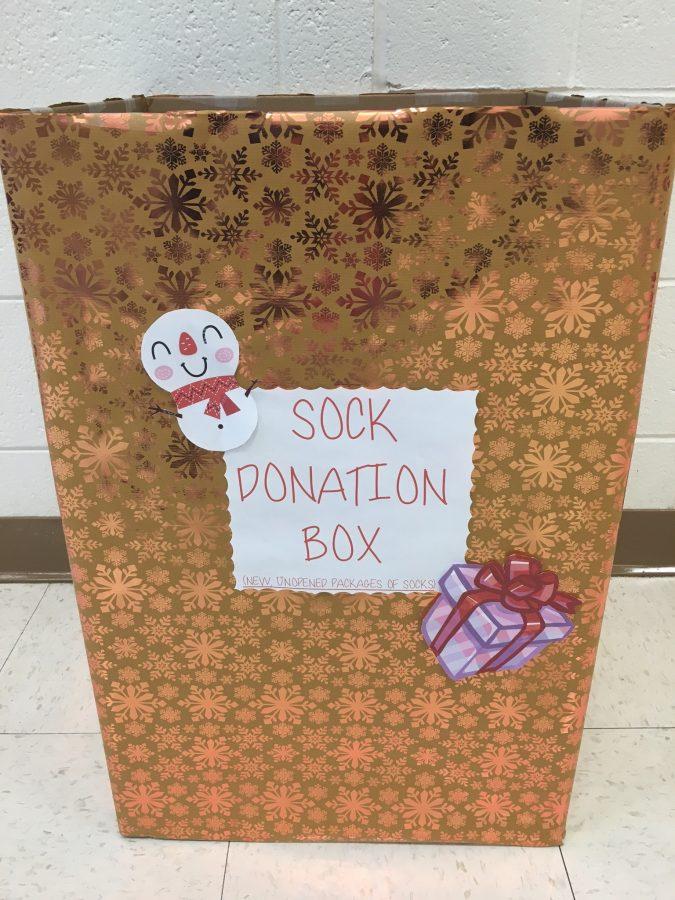 Sock donation box located in the PMHS main office.