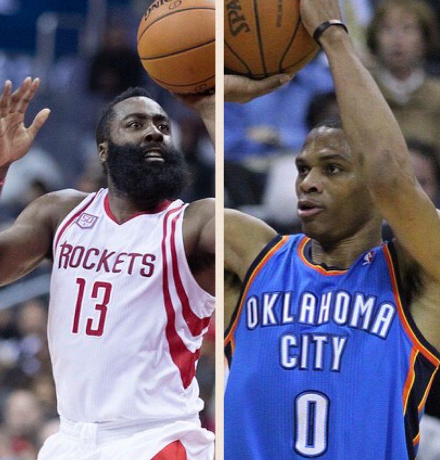 James Harden, left, and Russell Westbrook, pictured right.