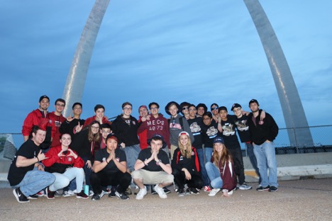 Members of FIRST Robotics Team 329 visit the Gateway Arch in St. Louis, Missouri after a busy first day at the FRC World Championship.
