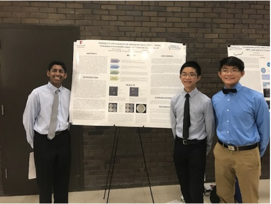 Justin Zhou, Anson Zhou, and fellow partner Eshwin Varghese from Plainview Old Bethpage pictured at Stony Brook’s Biotech Camp.
