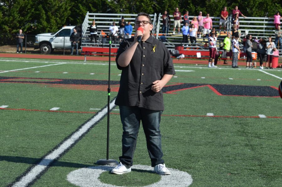 Hometown talent and AGT finalist, Christian Guardino sang the National Anthem at the football game.