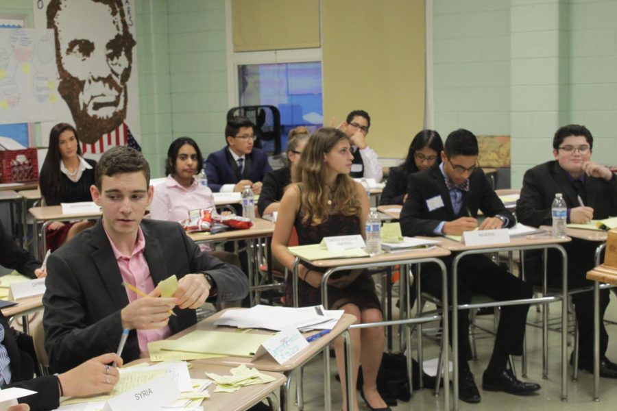 Students at Model UN Conference in Committee