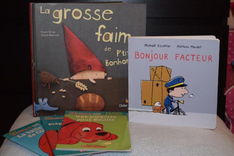 A+collection+of+French+children%E2%80%99s+books+featuring+gender-based+pronouns.+%0A