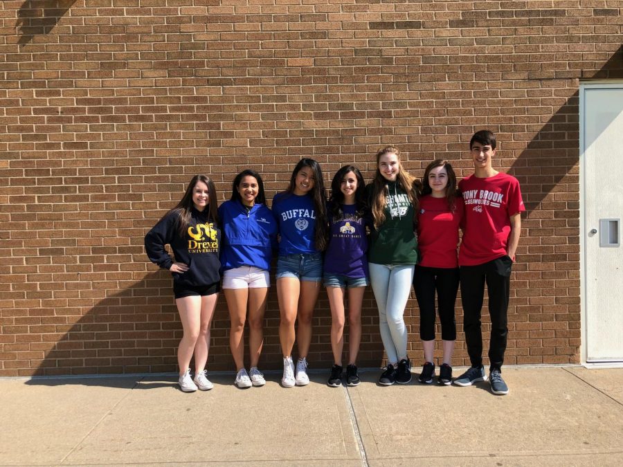Raider Decision Day 2018. PMHS seniors pose in their college tees.