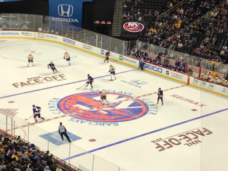 NY+Islanders+on+the+ice+at+Barclays+Stadium.