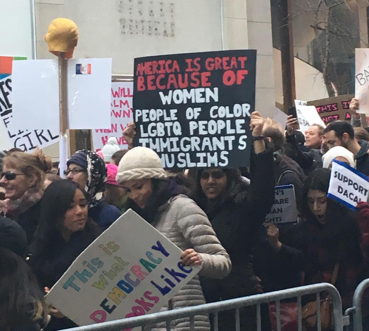 Protesters gather together and voice their opinions with an emphasis on empowering those individuals that are typically silenced.