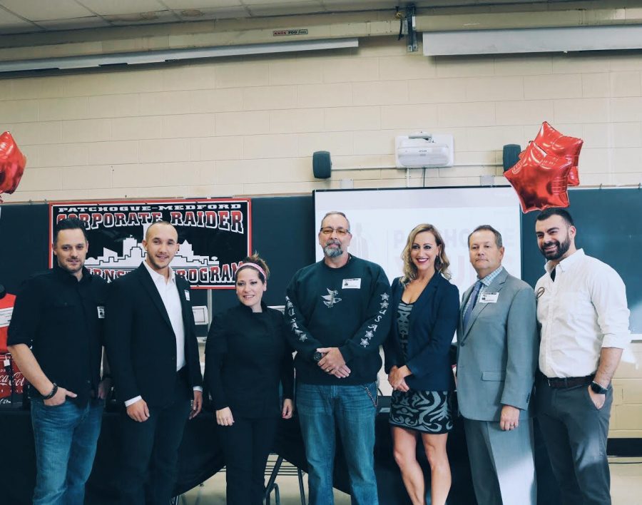 The board members of Patchogues Young Professionals all line up for a picture. From left to right: Benny Migs, Stephen King, Michelle Kelly, Bob Smith, Michele Cayea, David Kennedy and Rob Cutrone.