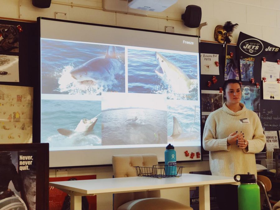 Shark+Week%21+Sharing+her+experience+from+a+Marine+life+internship+in+South+Africa%2C+Class+of+2017+graduate%2C+Isabel+Felice+speaks+to+the+journalism+class+about+plastics%2C+beach+clean-ups%2C+%26+environmentalism.