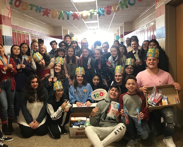 Students from the 280 hallway celebrated the 100th day of school by donating over 500 hygiene products for the Have a Heart Drive. 