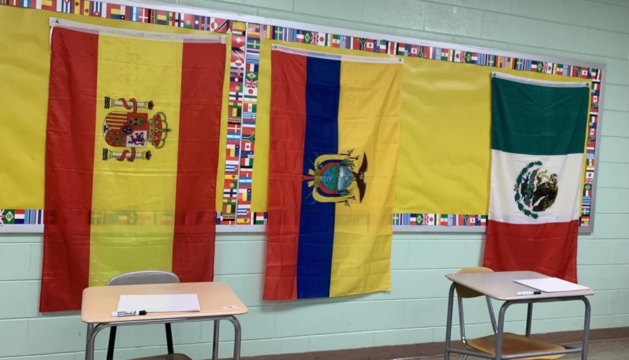 Flags+were+hung+all+around+the+LOTE+hallways+during+Hispanic+Heritage+Month.+