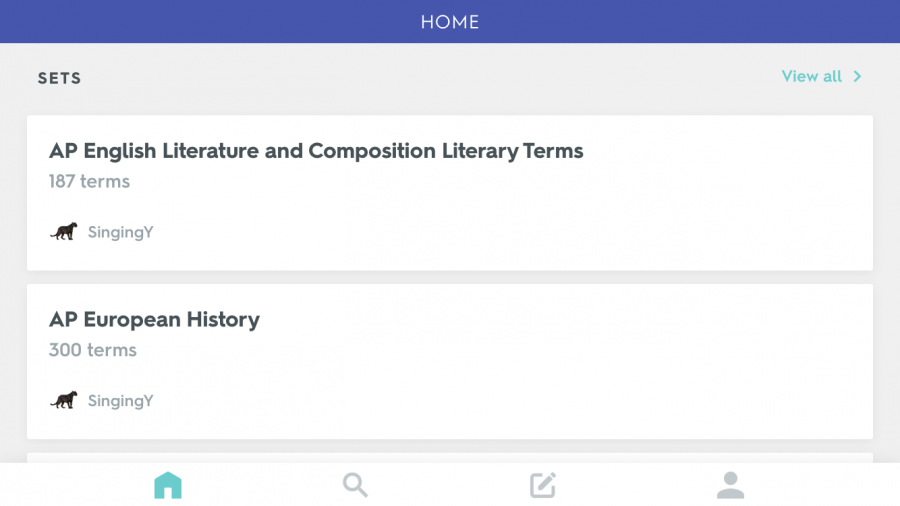 Pictured here is my Quizlet home page, excusing the username because I cannot change it. I have made decks of flashcards for two of my AP classes in preparation for the upcoming exams. 
