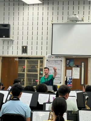 Mr. Carroll, our music departments newest teacher, conducting 9th period Wind Ensemble.
