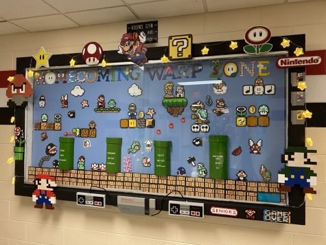 This years homecoming theme is video games. The senior class constructed this bulletin for their chosen game, Mario Bros. In addition to Spirit Week, the classes write skits, build floats, and create bulletin boards to get our school ready for all of the events that make homecoming special in our district.