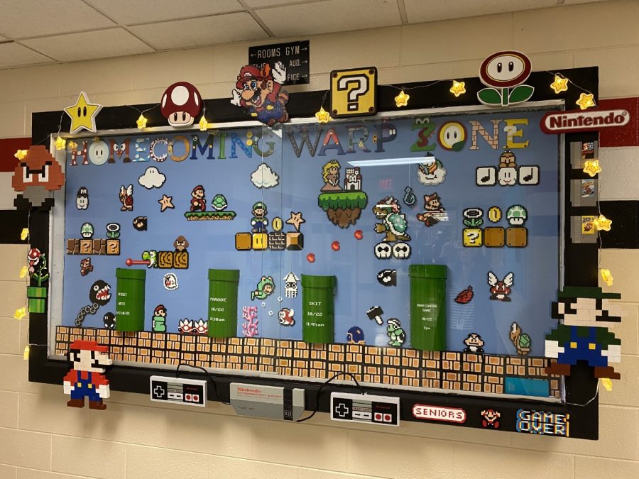 This+years+homecoming+theme+is+video+games.+The+senior+class+constructed+this+bulletin+for+their+chosen+game%2C+Mario+Bros.+In+addition+to+Spirit+Week%2C+the+classes+write+skits%2C+build+floats%2C+and+create+bulletin+boards+to+get+our+school+ready+for+all+of+the+events+that+make+homecoming+special+in+our+district.