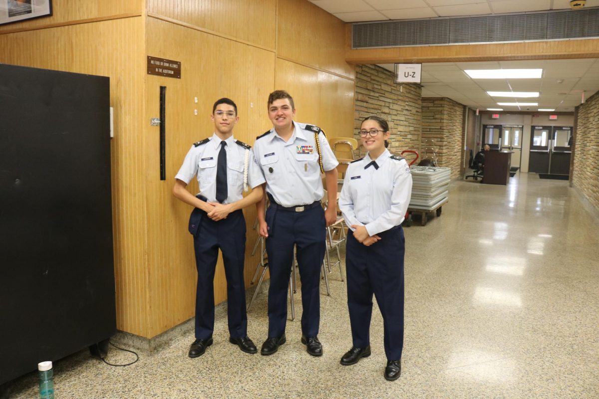 Students from our JROTC program greeting incoming freshmen before the first day of school. 