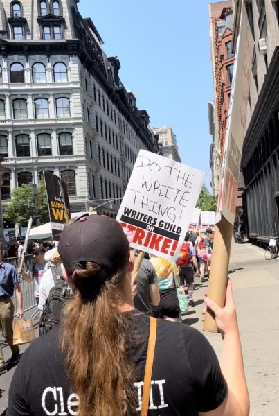 Esme Warmuth, PMHS class of 2022, joined WGA strikers in NYC during the summer to demand higher wages and better creative protections for writers in the entertainment industry.