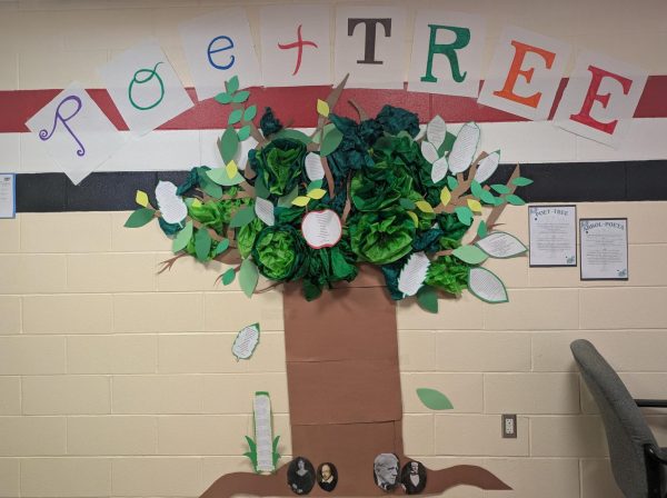 Carota's creative writing class constructed a "Poet Tree" for National Poetry Month and invites the PMHS community to participate and place their poems on the tree. Find the Poet Tree on the third floor outside of Carota's room, 382.