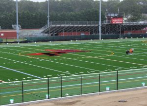 Our new Turf field is coming together! Crews are busy adding in the lines, numbers and the classic Patchogue-Medford logo to center-field as a part of the district’s bond referendum. Dr. R is very excited for what these new facilities have to offer. 
