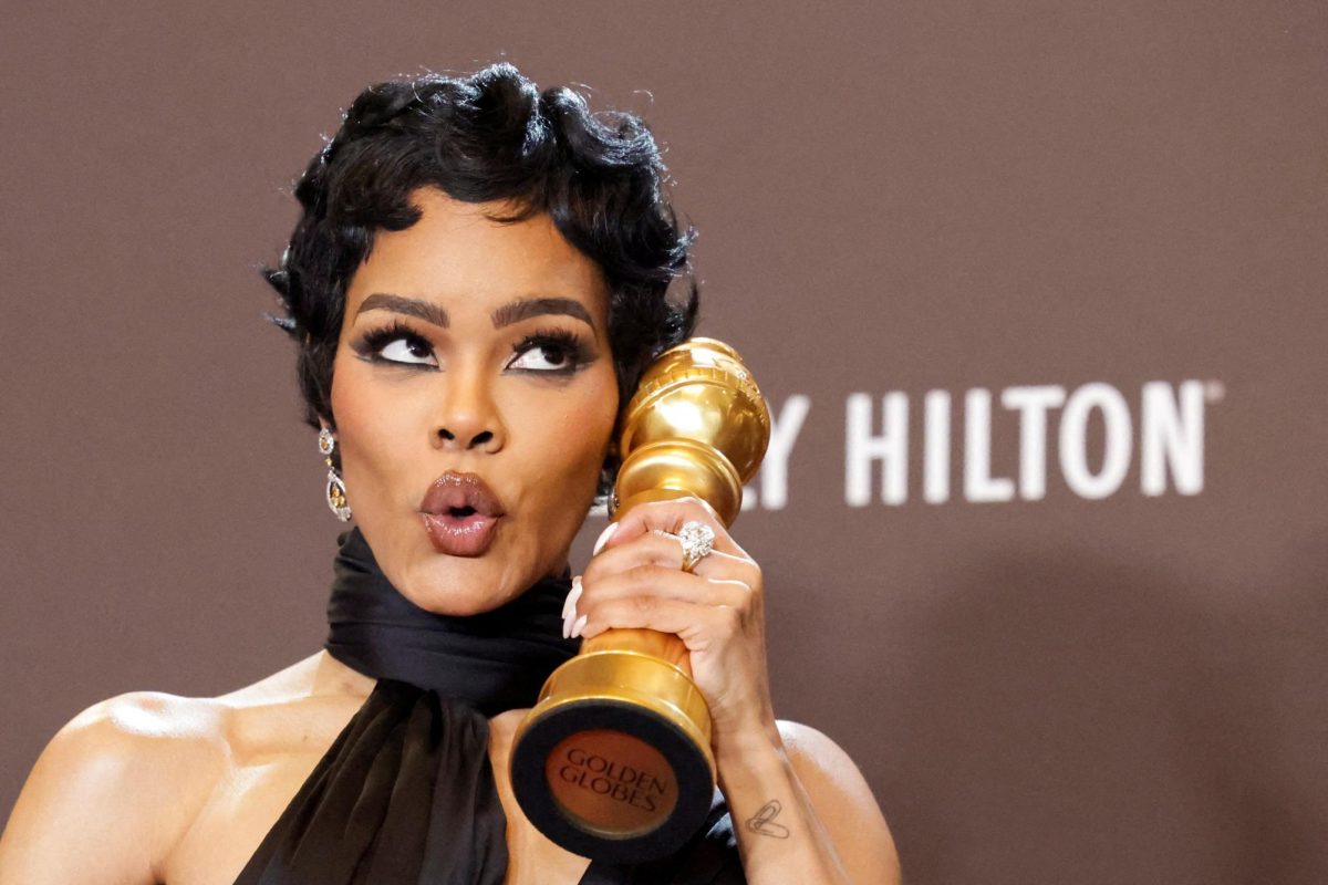 Teyana Taylor poses with the Best Performance by a Female Actor in a Supporting Role in Any Motion Picture award for "One Battle After Another" at the 83rd Annual Golden Globes in Beverly Hills, California, U.S., January 11, 2026. REUTERS/Mario Anzuoni