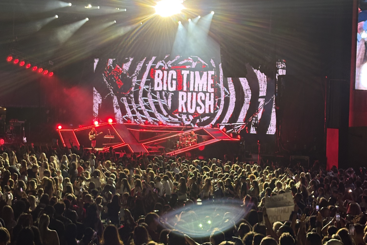 The band Big Time Rush performing their song of the same name, "Big Time Rush" at a concert in Jones Beach